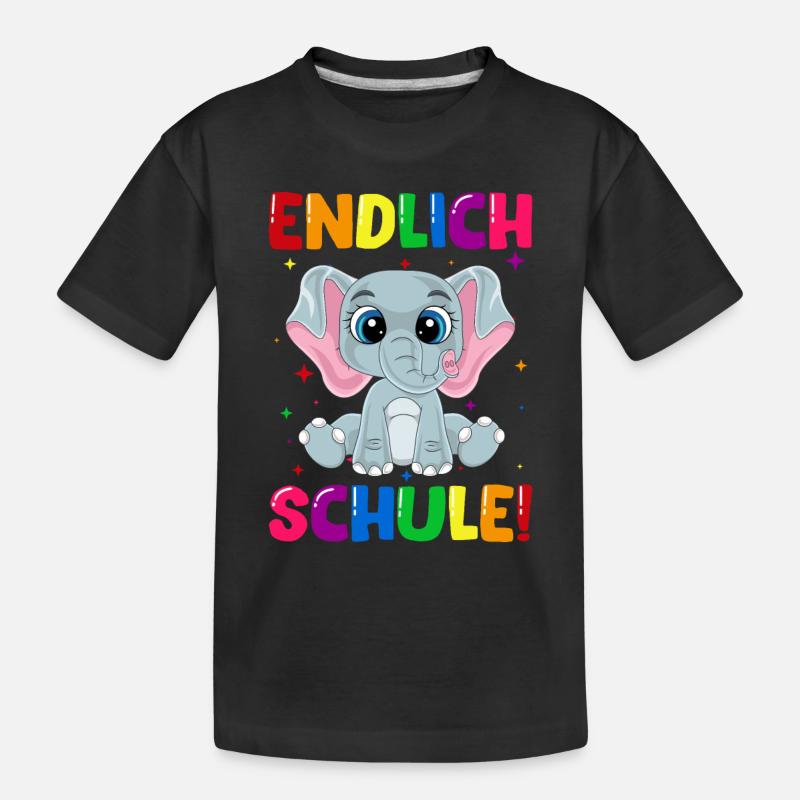 Endlich Schule Elefant Einschulung Schulkind - Kinder Premium Bio T-Shirt - Schwarz
