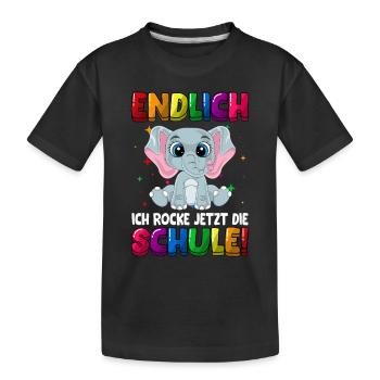 Endlich jetzt rocke ich die Schule Einschulung - Kinder Premium Bio T-Shirt - Schwarz - Vorne
