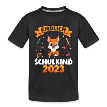 Endlich Schulkind 2023 1. Klasse - Kinder Premium Bio T-Shirt - Schwarz - Vorne