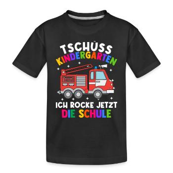 Bye Kindergarten Einschulung Schulkind Feuerwehr - Kinder Premium Bio T-Shirt - Schwarz - Vorne