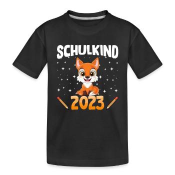 Fuchs Schulkind 2023 - Kinder Premium Bio T-Shirt - Schwarz - Vorne