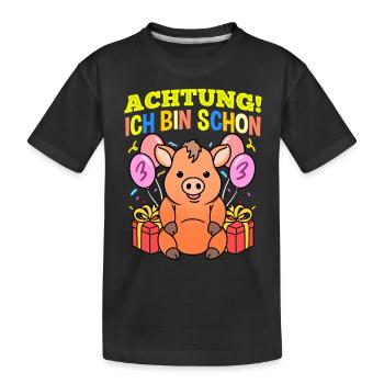 Achtung Ich Bin Schon 3 Geburtstag Warzenschwein - Kinder Premium Bio T-Shirt - Schwarz - Vorne