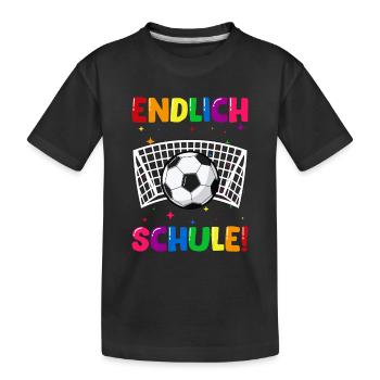 Endlich Schule Fußball Einschulung Schulkind - Kinder Premium Bio T-Shirt - Schwarz - Vorne