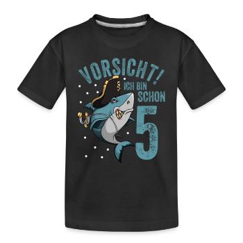 Vorsicht ich bin schon 5. Kindergeburtstag Hai - Kinder Premium Bio T-Shirt - Schwarz - Vorne