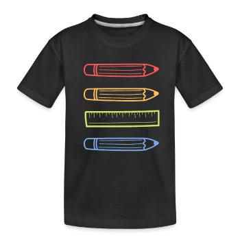 Pencils and vintage ruler - Kids' Premium Organic T-Shirt - black - Front