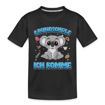 Grundschule ich komme Einschulung Koala - Kinder Premium Bio T-Shirt - Schwarz - Vorne