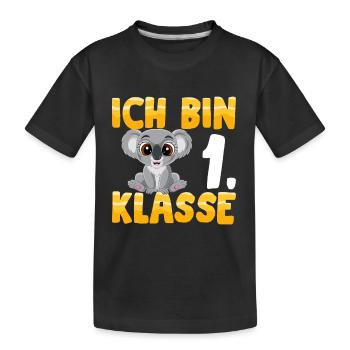 Ich bin 1. Klasse Einschulung Koala - Kinder Premium Bio T-Shirt - Schwarz - Vorne