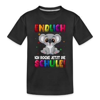 Endlich ich rocke jetzt die Schule Koala - Kinder Premium Bio T-Shirt - Schwarz - Vorne
