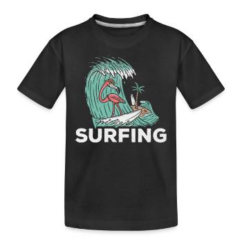 Surfboard Surfer Flamingo Surfer Funny Surfing - Kids' Premium Organic T-Shirt - black - Front