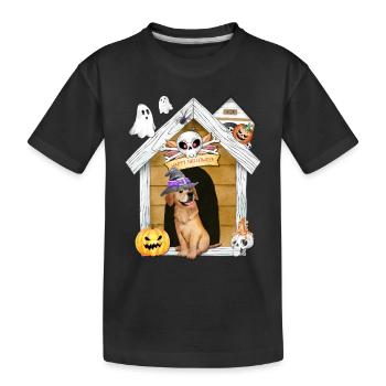 Halloween Golden Retriever Dog Witch - Kids' Premium Organic T-Shirt - black - Front