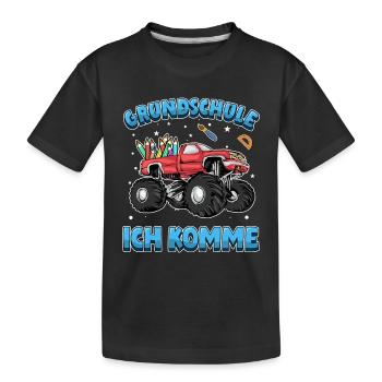 Grundschule ich komme Einschulung Truck - Kinder Premium Bio T-Shirt - Schwarz - Vorne