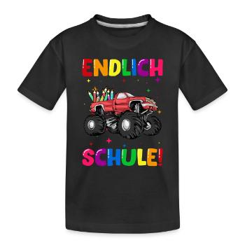 Endlich Schule Truck Einschulung Schulkind - Kinder Premium Bio T-Shirt - Schwarz - Vorne