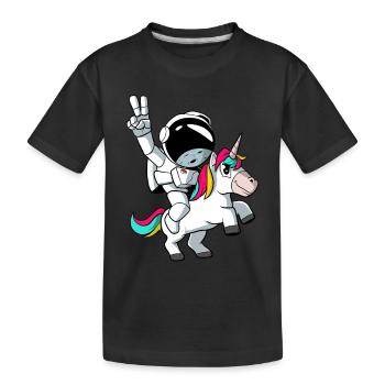 Astronaut reitet auf einem Einhorn - Kinder Premium Bio T-Shirt - Schwarz - Vorne