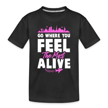 travel travel slogan - Kids' Premium Organic T-Shirt - black - Front