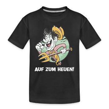 Bauer Landwirt Auf zum Heuen Heuernte Heugabel - Kinder Premium Bio T-Shirt - Schwarz - Vorne