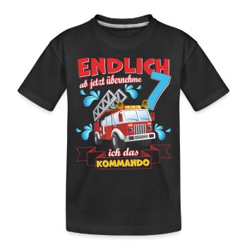 Kinder T-Shirt Feuerwehr zum 7. Geburtstag - Kinder Premium Bio T-Shirt - Schwarz - Vorne