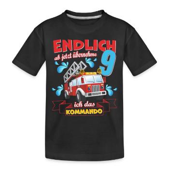 Feuerwehrauto, Feuerwehr zum 9 Geburtstag 9 Jahre - Kinder Premium Bio T-Shirt - Schwarz - Vorne