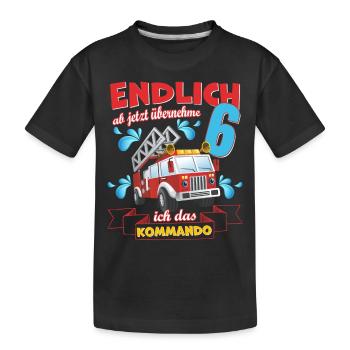Kinderkleidung, Feuerwehr zum 6 Geburtstag 6 Jahre - Kinder Premium Bio T-Shirt - Schwarz - Vorne