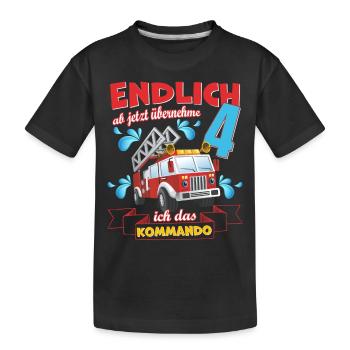 Feuerwehrauto, Feuerwehr zum 4. Geburtstag 4 Jahre - Kinder Premium Bio T-Shirt - Schwarz - Vorne