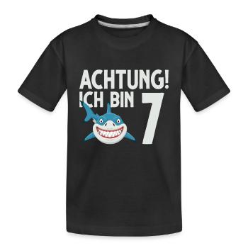Achtung ich bin 7. Kindergeburtstag Hai - Kinder Premium Bio T-Shirt - Schwarz - Vorne