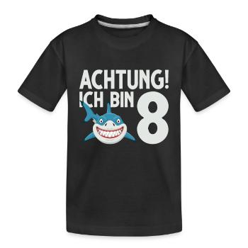 Achtung ich bin 8. Kindergeburtstag Hai - Kinder Premium Bio T-Shirt - Schwarz - Vorne