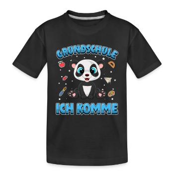 Grundschule ich komme Einschulung Panda - Kinder Premium Bio T-Shirt - Schwarz - Vorne