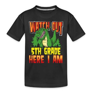T Rex 5. Klasse Hier Bin Ich - Kinder Premium Bio T-Shirt - Schwarz - Vorne