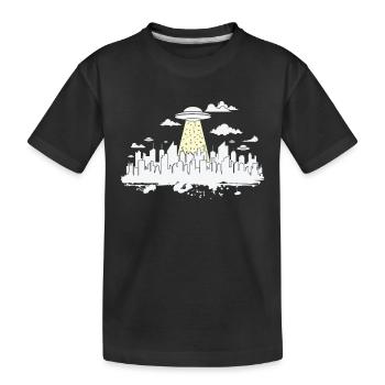 Skyline mit Ufo Gebäude Stadt Silhouette - Kinder Premium Bio T-Shirt - Schwarz - Vorne