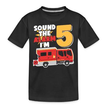 Sonnez l’alarme J’ai 5 | Sujet Pompier - T-shirt bio Premium Enfant - noir - Devant