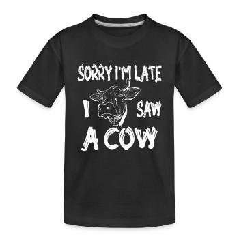 Désolé je suis en retard j’ai vu une vache - T-shirt bio Premium Enfant - noir - Devant
