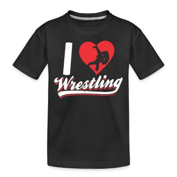 I Love Wrestling Wrestling Wrestling Wrestling - Kids' Premium Organic T-Shirt - black - Front