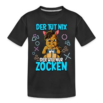 Zocken Gaming Der Tut Nix Der Will Nur Zocken - Kinder Premium Bio T-Shirt - Schwarz - Vorne
