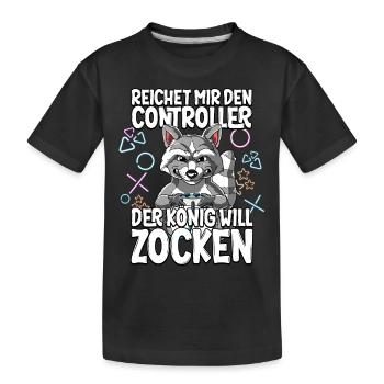 Videospiel Gaming Waschbär Zocken - Kinder Premium Bio T-Shirt - Schwarz - Vorne