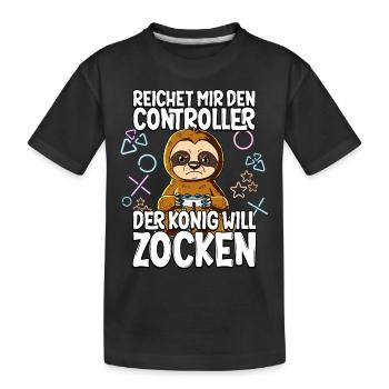Videospiel Gaming Faultier Zocken - Kinder Premium Bio T-Shirt - Schwarz - Vorne