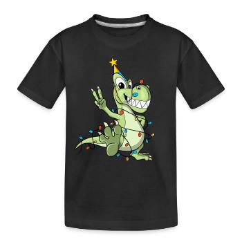 Lustiger Dinosaurier als Weihnachtsbaum - Kinder Premium Bio T-Shirt - Schwarz - Vorne