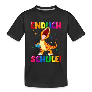 Endlich Schule Dinosaurier 1. Klasse - Kinder Premium Bio T-Shirt - Schwarz - Vorne
