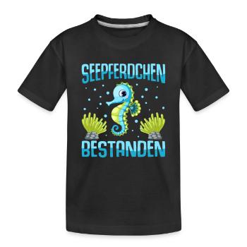 Seepferdchen Abzeichen Seepferdchen bestanden - Kinder Premium Bio T-Shirt - Schwarz - Vorne