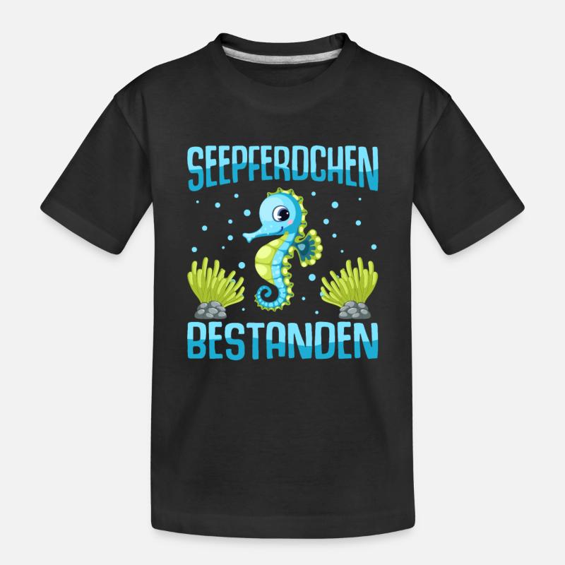 Seepferdchen Abzeichen Seepferdchen bestanden - Kinder Premium Bio T-Shirt - Schwarz