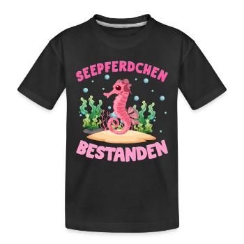 Seepferdchen Abzeichen Seepferdchen bestanden - Kinder Premium Bio T-Shirt - Schwarz - Vorne