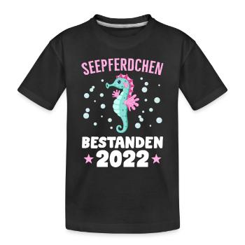 Seepferdchen Abzeichen Seepferdchen bestanden 2022 - Kinder Premium Bio T-Shirt - Schwarz - Vorne