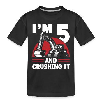 Five years old excavator children - Kids' Premium Organic T-Shirt - black - Front