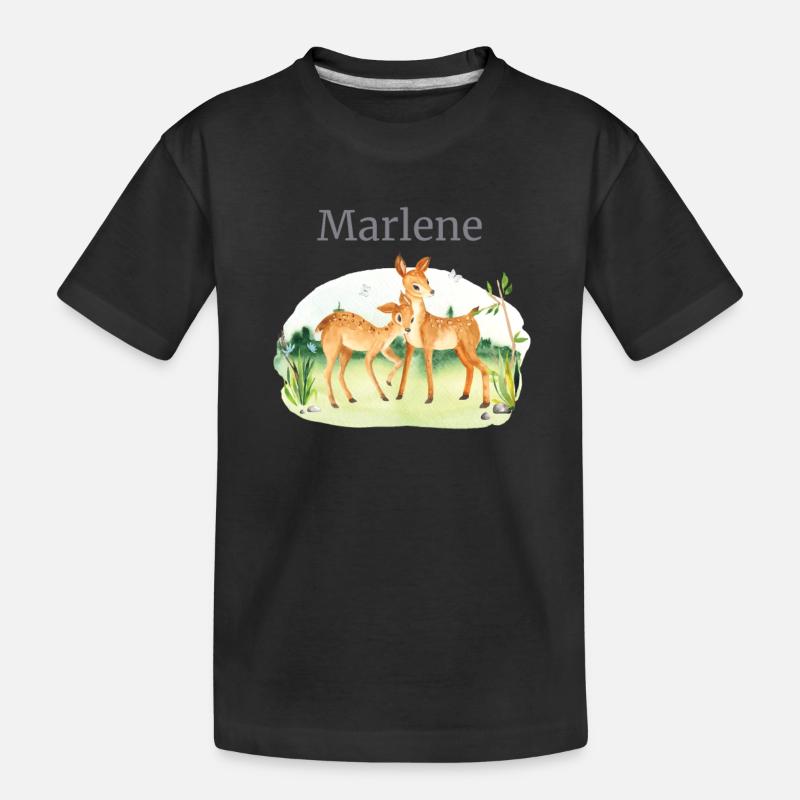 Waldtier Reh Blumen Name Marlene - Kinder Premium Bio T-Shirt - Schwarz