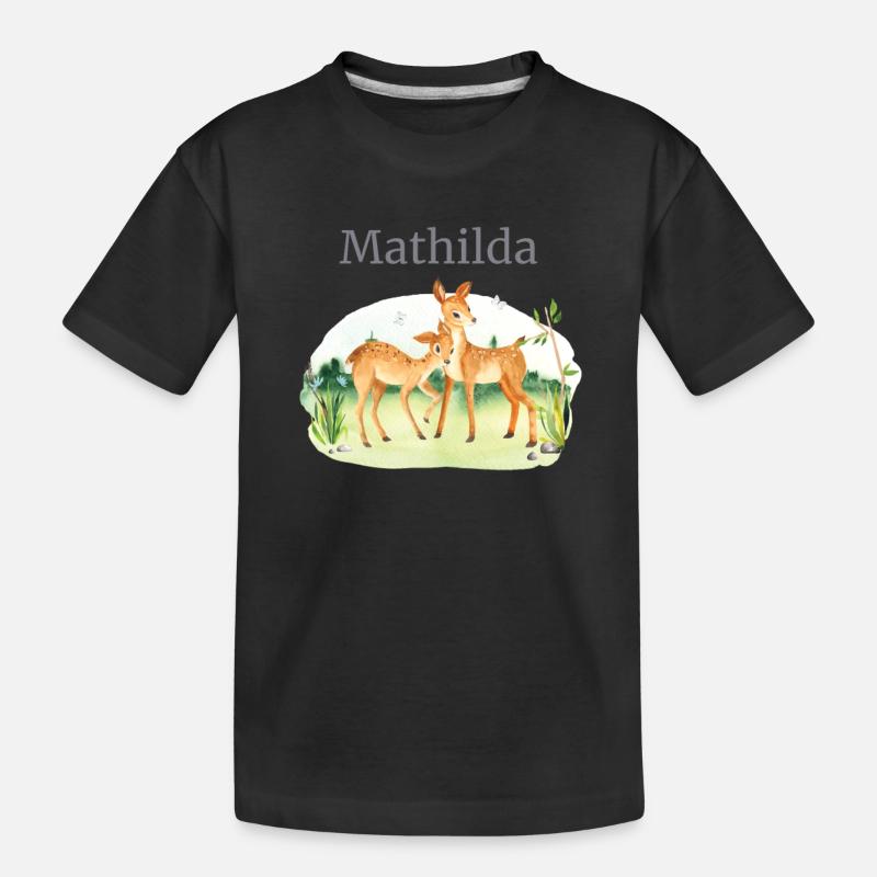 Waldtier Reh Blumen Name Mathilde - Kinder Premium Bio T-Shirt - Schwarz
