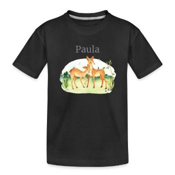 Forest Animal Deer Flowers Name Paula - Kids' Premium Organic T-Shirt - black - Front