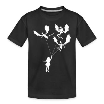 Funny Trendy Little Girl With Dragon - Kids' Premium Organic T-Shirt - black - Front