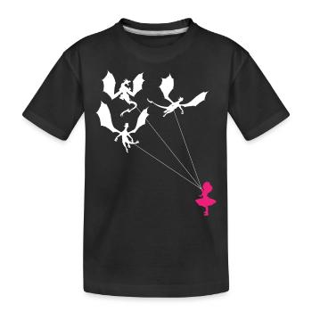 Funny Trendy Little Girl With Dragon - Kids' Premium Organic T-Shirt - black - Front