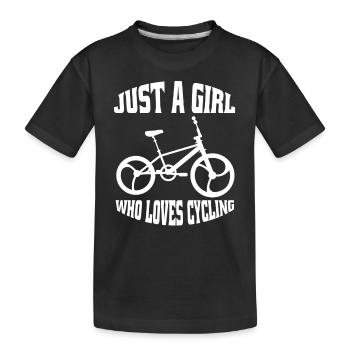 Fahrrad Mädchen Mountainbike Frau Radfahren Radeln - Kinder Premium Bio T-Shirt - Schwarz - Vorne