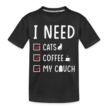 canapé café chat - T-shirt bio Premium Enfant - noir - Devant
