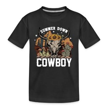 Western Rodeo Kuhkopf Blumen Cowboy Cow Girl USA - Kinder Premium Bio T-Shirt - Schwarz - Vorne