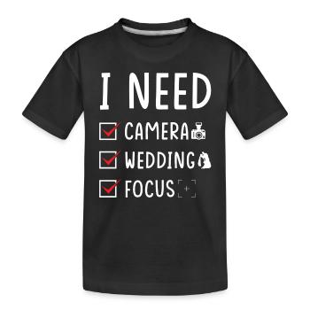 Hochzeitsfotograf Kamera Hochzeit Fokus - Kinder Premium Bio T-Shirt - Schwarz - Vorne